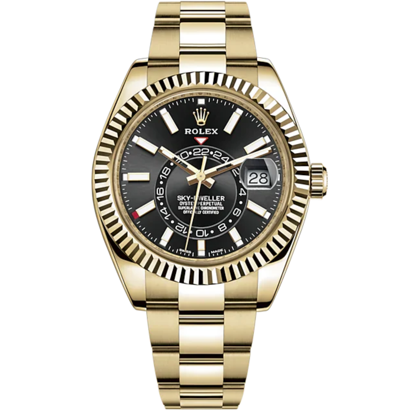 Sky-Dweller 42mm Oyster Bracelet and 18 CT Yellow Gold with Bright Black Dial Fluted Bezel