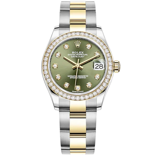 Datejust 31 31mm Oyster Bracelet Oystersteel and Yellow Gold with Olive-Green Diamond-Set Dial Diamond-Set Bezel