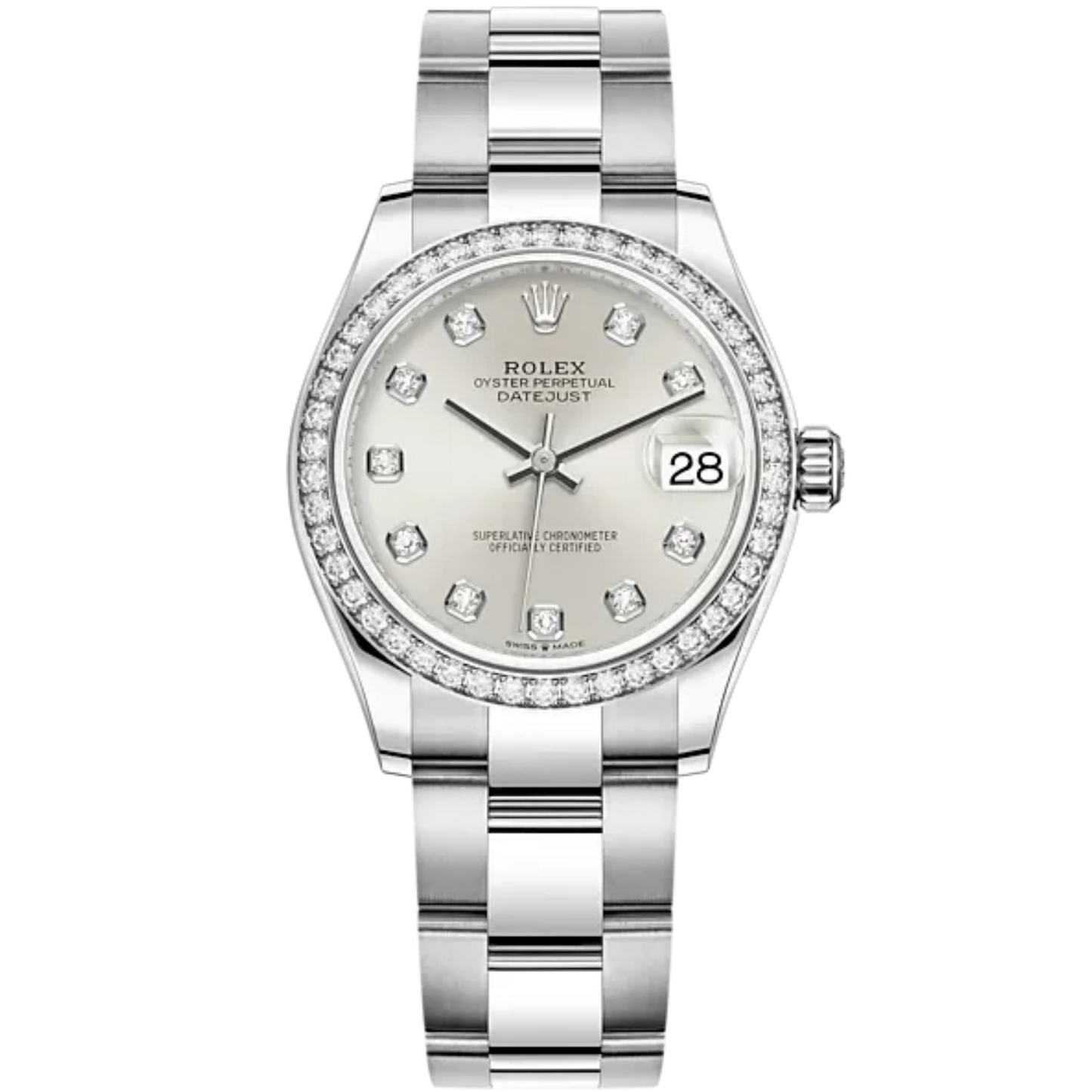 Datejust 31 31mm Oyster Bracelet Oystersteel and White Gold with Silver Diamond-Set Dial Diamond-Set Bezel