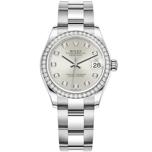 Datejust 31 31mm Oyster Bracelet Oystersteel and White Gold with Silver Diamond-Set Dial Diamond-Set Bezel
