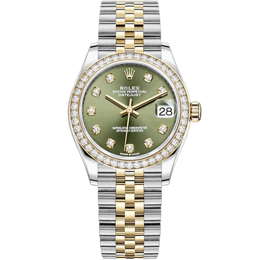 Datejust 31 31mm Jubilee Bracelet Oystersteel and Yellow Gold with Olive-Green Diamond-Set Dial Diamond-Set Bezel