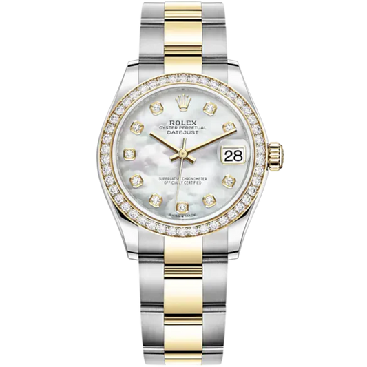 Datejust 31 31mm Oyster Bracelet Oystersteel and Yellow Gold with White Mother-Of-Pearl Diamond-Set Diamond-Set Bezel