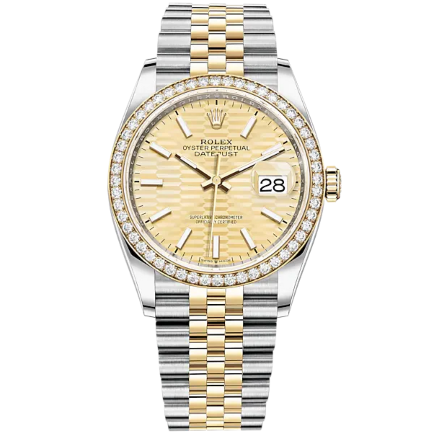 Datejust 36 36mm Oystersteel Jubilee Bracelet and Yellow Gold with Golden Fluted-Motif Dial Diamond-Set Bezel