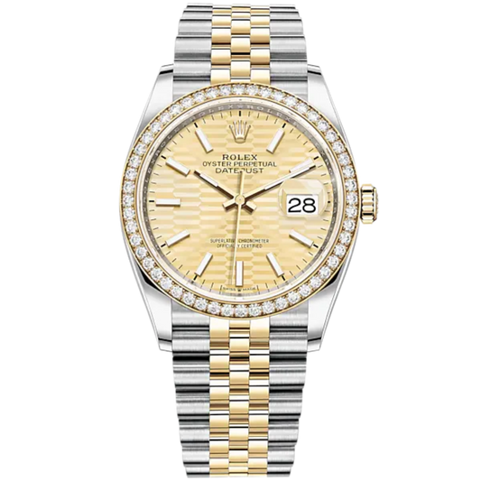 Datejust 36 36mm Oystersteel Jubilee Bracelet and Yellow Gold with Golden Fluted-Motif Dial Diamond-Set Bezel