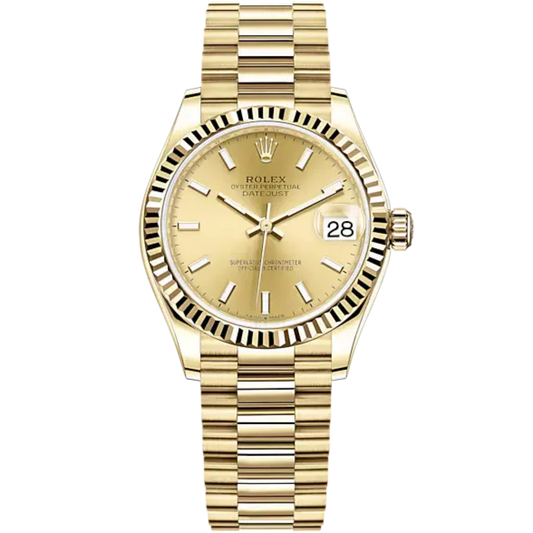 Datejust 31 31mm President Bracelet and 18 CT Yellow Gold with Champagne-Colour Dial Fluted Bezel