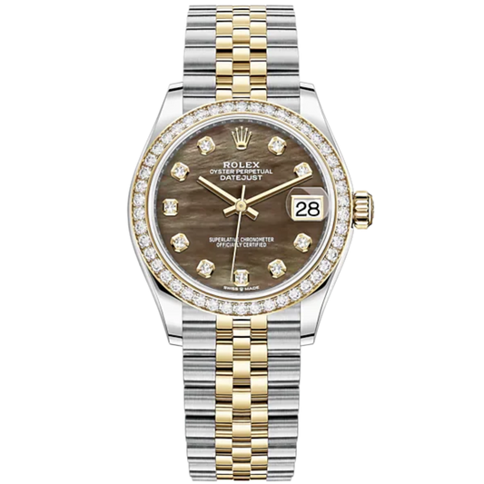Datejust 31 31mm Jubilee Bracelet Oystersteel and Yellow Gold with Black Mother-Of-Pearl Diamond-Set Dial Diamond-Set Bezel