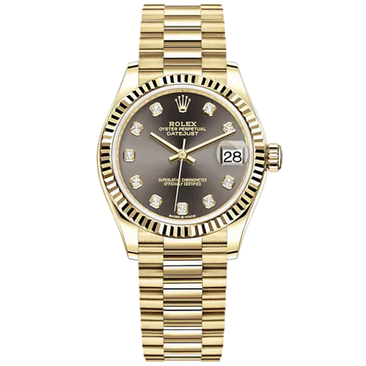 Datejust 31 31mm President Bracelet and 18 CT Yellow Gold with Dark Grey Diamond-Set Dial Fluted Bezel