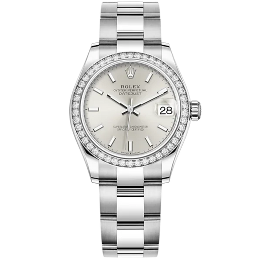 Datejust 31 31mm Oyster Bracelet Oystersteel and White Gold with Silver Dial Diamond-Set Bezel