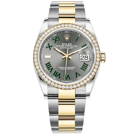 Datejust 36 36mm Oyster Bracelet Oystersteel and Yellow Gold with Slate Dial Diamond-Set Bezel