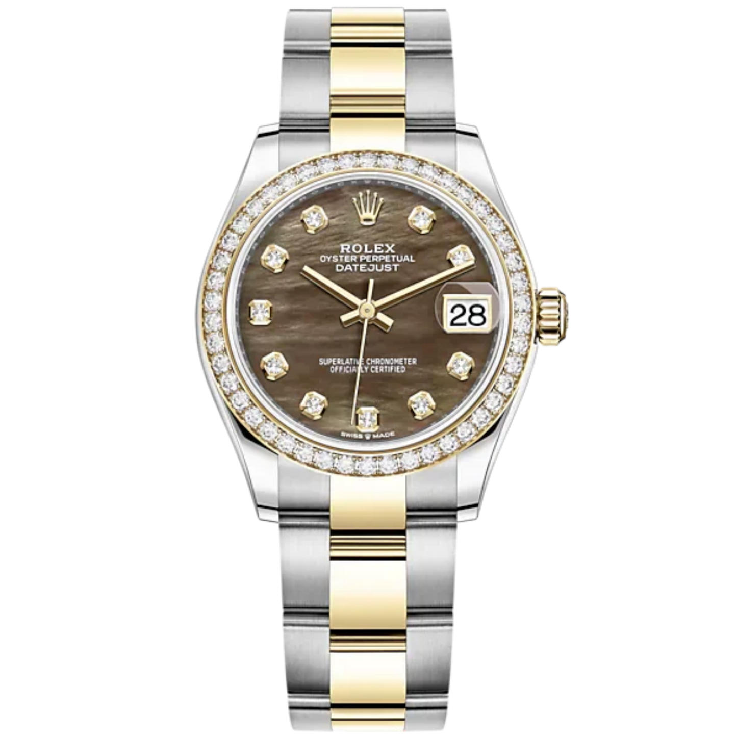 Datejust 31 31mm Oyster Bracelet Oystersteel and Yellow Gold with Black Mother-Of-Pearl Diamond-Set Dial Diamond-Set Bezel