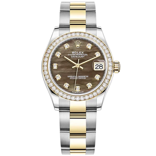 Datejust 31 31mm Oyster Bracelet Oystersteel and Yellow Gold with Black Mother-Of-Pearl Diamond-Set Dial Diamond-Set Bezel