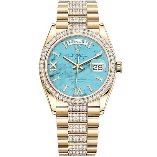 Day-Date 36 36mm President Bracelet and 18 KT Yellow Gold with Turquoise Dial Diamond-Set Bezel