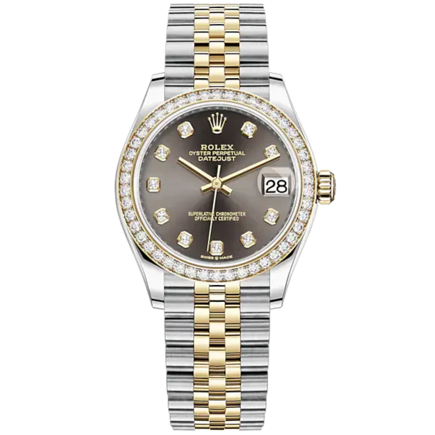 Datejust 31 31mm Jubilee Bracelet Oystersteel and Yellow Gold with Dark Grey Diamond-Set Dial Diamond-Set Bezel