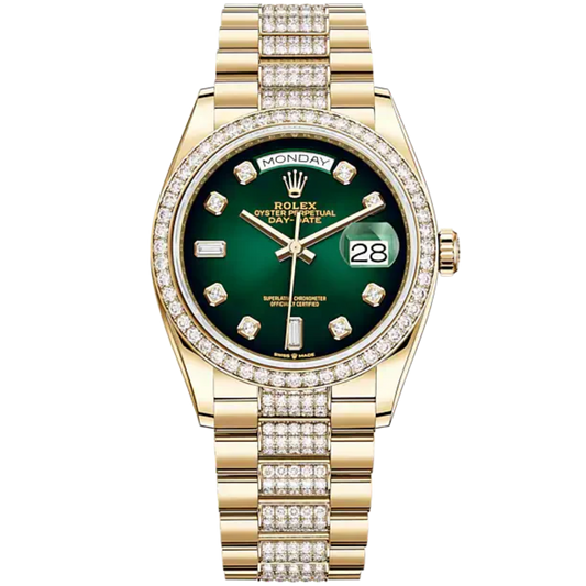Day-Date 36 36mm President Bracelet and 18 KT Yellow Gold with Green Ombré Diamond-Set Dial Diamond-Set Bezel