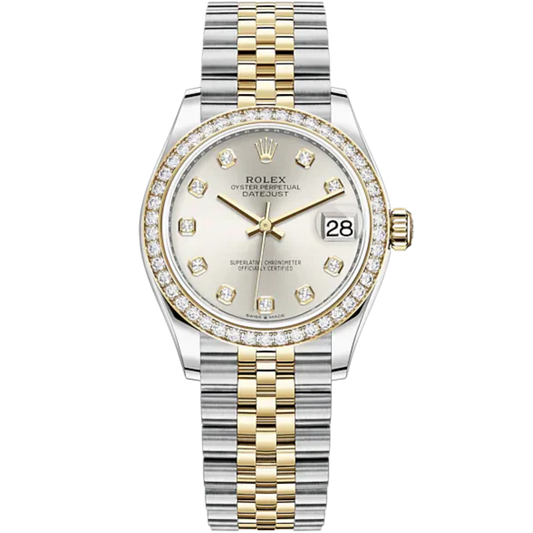 Datejust 31 31mm Jubilee Bracelet Oystersteel and Yellow Gold with Silver Diamond-Set Dial Diamond-Set Bezel