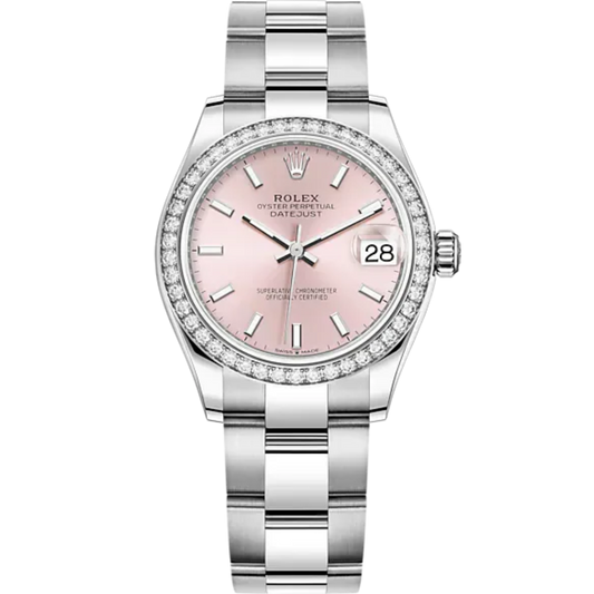 Datejust 31 31mm Oyster Bracelet Oystersteel and White Gold with Pink Dial Diamond-Set Bezel