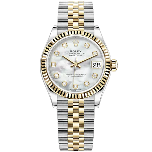 Datejust 31 31mm Jubilee Bracelet Oystersteel and Yellow Gold with White Mother-Of-Pearl Diamond-Set Fluted Bezel