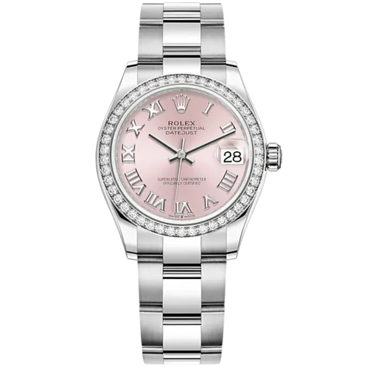 Datejust 31 31mm Oyster Bracelet Oystersteel and White Gold with Pink Roman Dial Diamond-Set Bezel