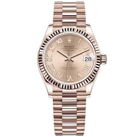 Datejust 31 31mm President Bracelet and 18 CT Everose Gold with Rosé-Colour Dial Fluted Bezel