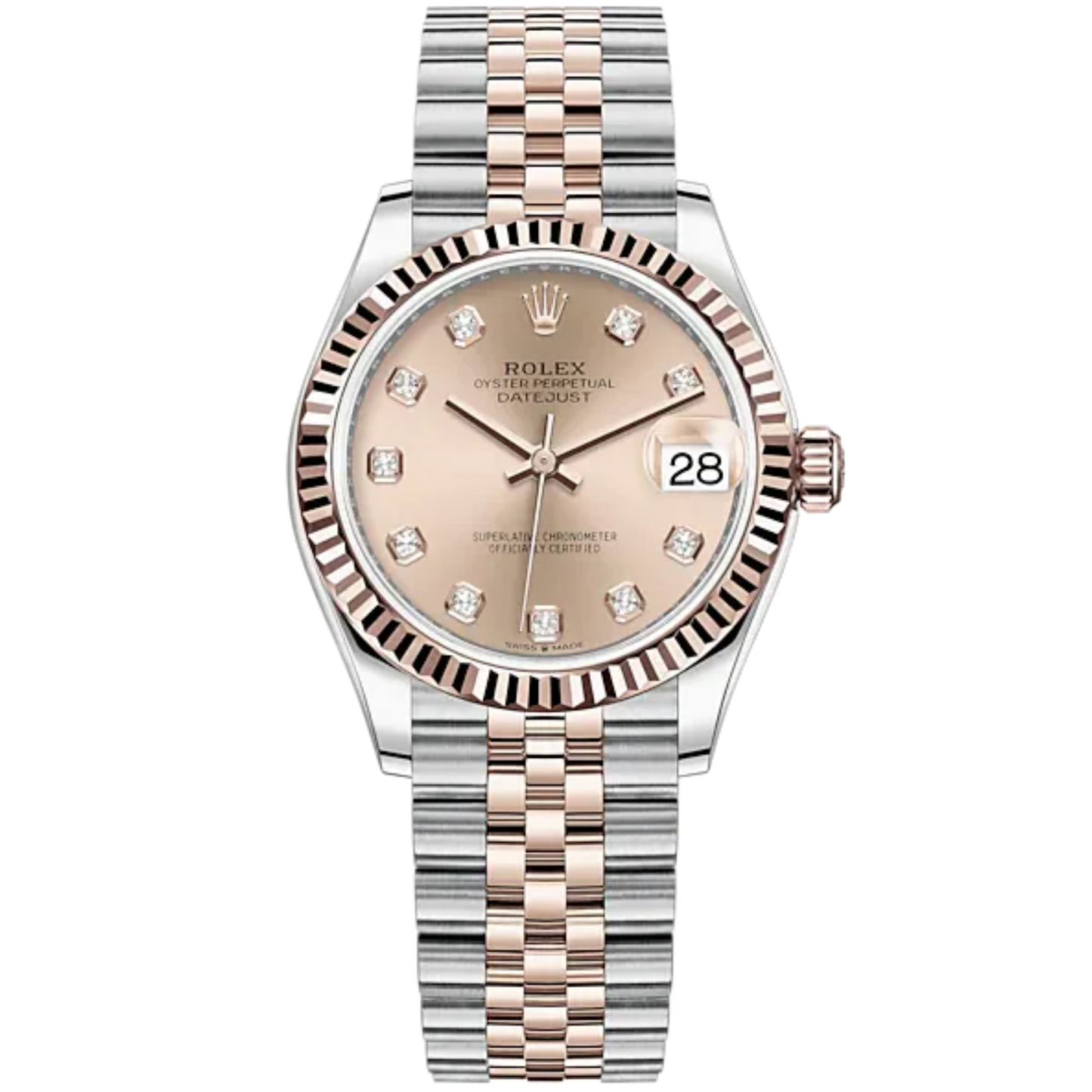 Datejust 31 31mm Jubilee Bracelet Oystersteel and Everose Gold with Rosé-Colour Diamond-Set Dial Fluted Bezel