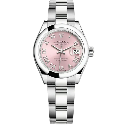 Lady-DateJust 28mm Oyster Oystersteel Bracelet and Pink Dial Domed Bezel