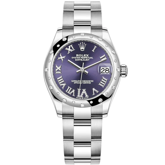 Datejust 31 31mm Oyster Bracelet Oystersteel and White Gold with Aubergine Diamond Roman Dial Diamond-Set Bezel
