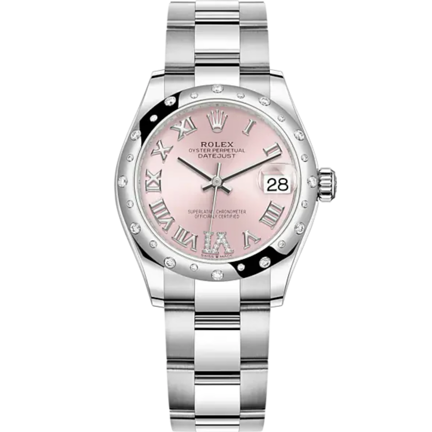 Datejust 31 31mm Oyster Bracelet Oystersteel and White Gold with Pink Diamond Dial Diamond-Set Bezel