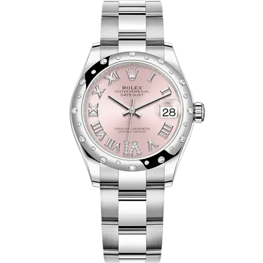 Datejust 31 31mm Oyster Bracelet Oystersteel and White Gold with Pink Diamond Dial Diamond-Set Bezel