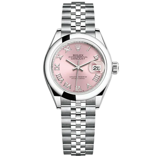 Lady-DateJust 28mm Oystersteel Jubilee Bracelet and Pink Dial Domed Bezel