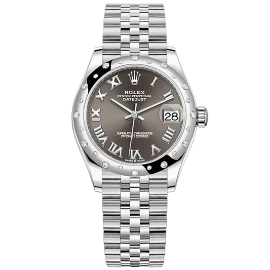 Datejust 31 31mm Jubilee Bracelet Oystersteel and White Gold with Dark Grey Roman Dial Diamond-Set Bezel