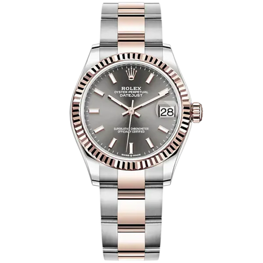 Datejust 31 31mm Oyster Bracelet Oystersteel and Everose Gold with Slate Dial Fluted Bezel