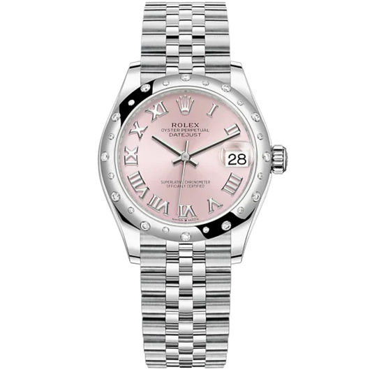 Datejust 31 31mm Jubilee Bracelet Oystersteel and White Gold with Pink Dial Roman Diamond-Set Bezel