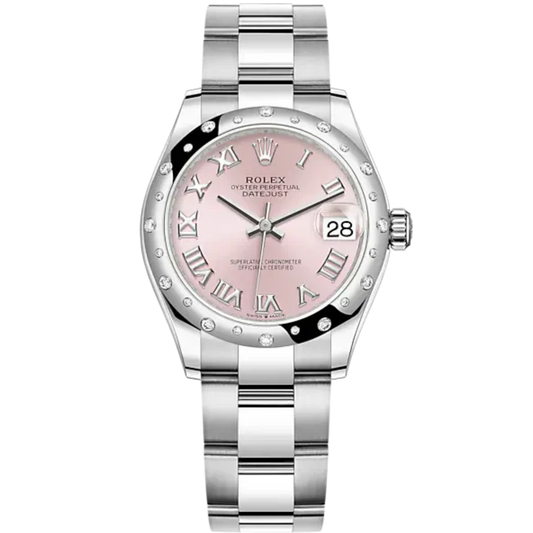 Datejust 31 31mm Oyster Bracelet Oystersteel and White Gold with Pink Diamond Dial Diamond-Set Bezel