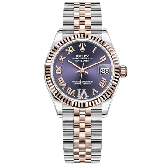 Datejust 31 31mm Jubilee Bracelet Oystersteel and Everose Gold with Aubergine Diamond Dial Fluted Bezel