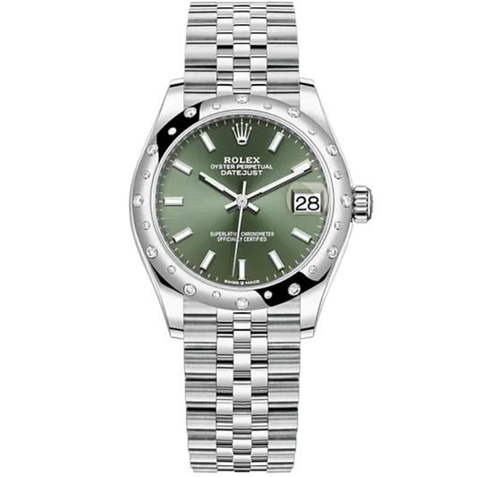 Datejust 31 31mm Jubilee Bracelet Oystersteel and White Gold with Mint Green Dial Smooth Diamond-Set Bezel