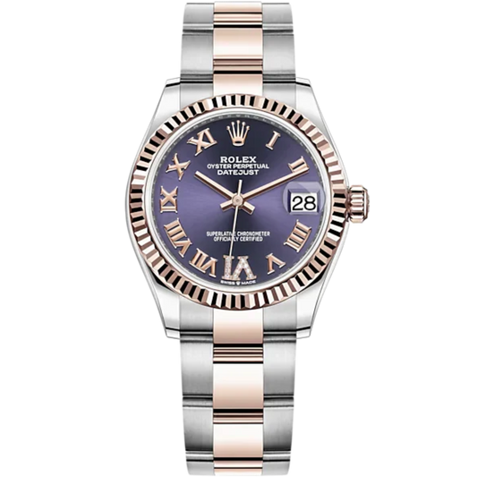 Datejust 31 31mm Oyster Bracelet Oystersteel and Everose Gold with Aubergine Diamond Dial Fluted Bezel