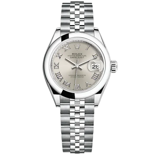 Lady-DateJust 28mm Oystersteel Jubilee Bracelet and Silver Dial Domed Bezel
