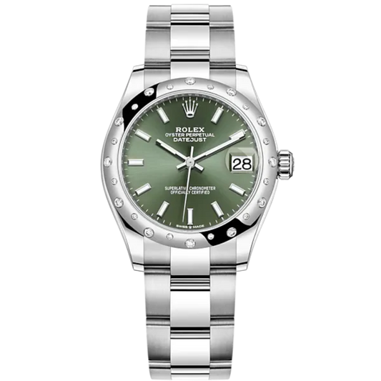 Datejust 31 31mm Oyster Bracelet Oystersteel and white Gold with Mint Green Dial Diamond-Set Bezel