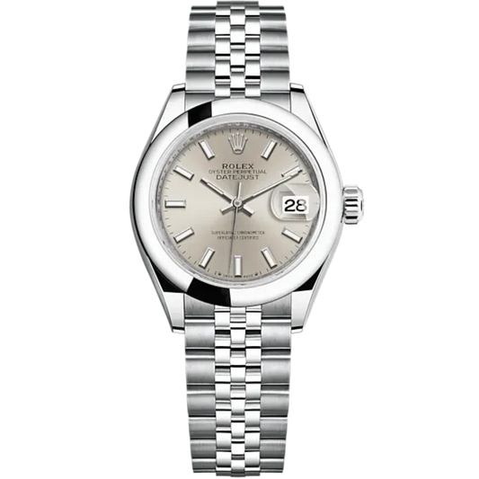 Lady-DateJust 28mm Oystersteel Jubilee Bracelet and Silver Dial Domed Bezel