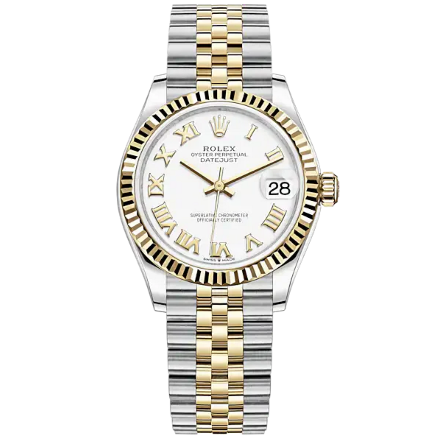 Datejust 31 31mm Jubilee Bracelet Oystersteel and Yellow Gold with White Dial Fluted Bezel