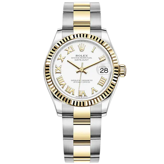 Datejust 31 31mm Oyster Bracelet Oystersteel and Yellow Gold with White Dial Fluted Bezel