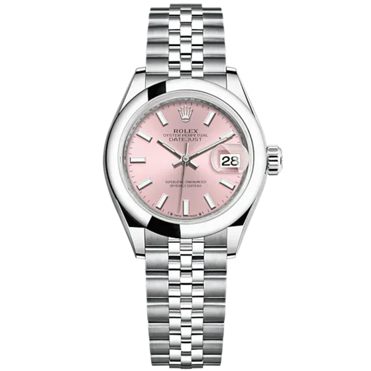 Lady-DateJust 28mm Oystersteel Jubilee Bracelet and Pink Dial Domed Bezel