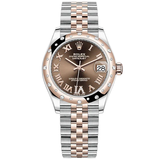 Datejust 31 31mm Jubilee Bracelet Oystersteel and Everose Gold with Chocolate Diamond Smooth Roman Dial Diamond-Set Bezel