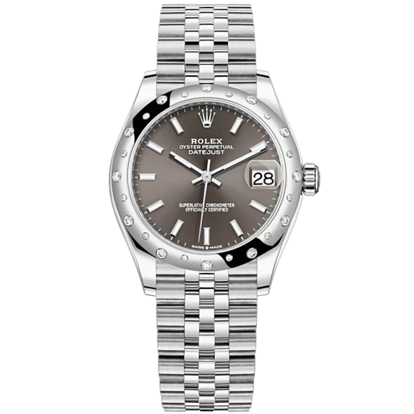Datejust 31 31mm Jubilee Bracelet Oystersteel and White Gold with Dark Grey Dial Diamond-Set Bezel