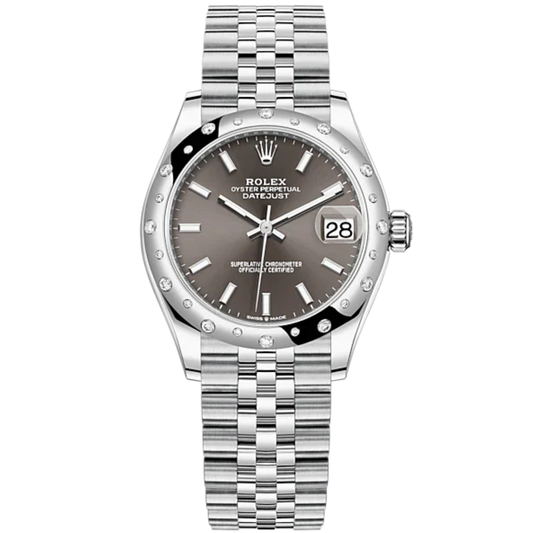 Datejust 31 31mm Jubilee Bracelet Oystersteel and White Gold with Dark Grey Dial Diamond-Set Bezel