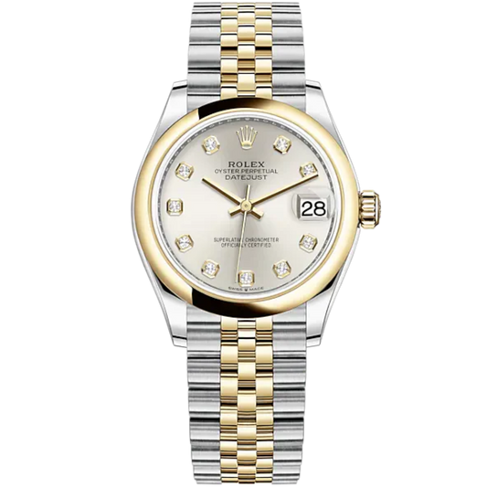Datejust 31 31mm Jubilee Bracelet Oystersteel and Yellow Gold with Silver Diamond-Set Dial Yellow Gold Bezel