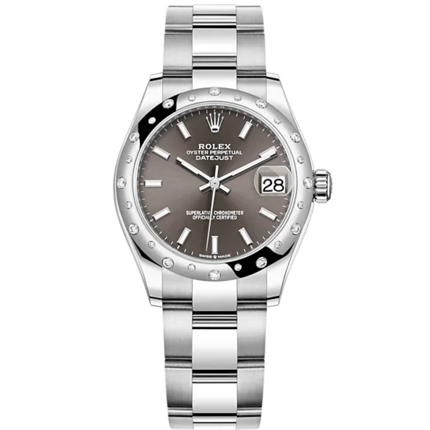 Datejust 31 31mm Oyster Bracelet Oystersteel and White Gold with Dark Grey Dial Diamond-Set Bezel