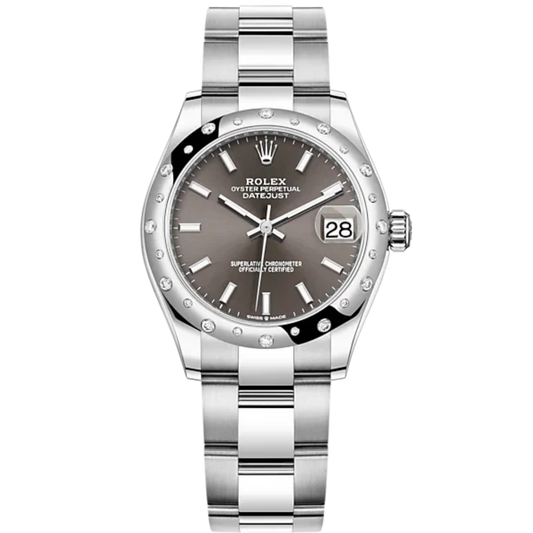 Datejust 31 31mm Oyster Bracelet Oystersteel and White Gold with Dark Grey Dial Diamond-Set Bezel