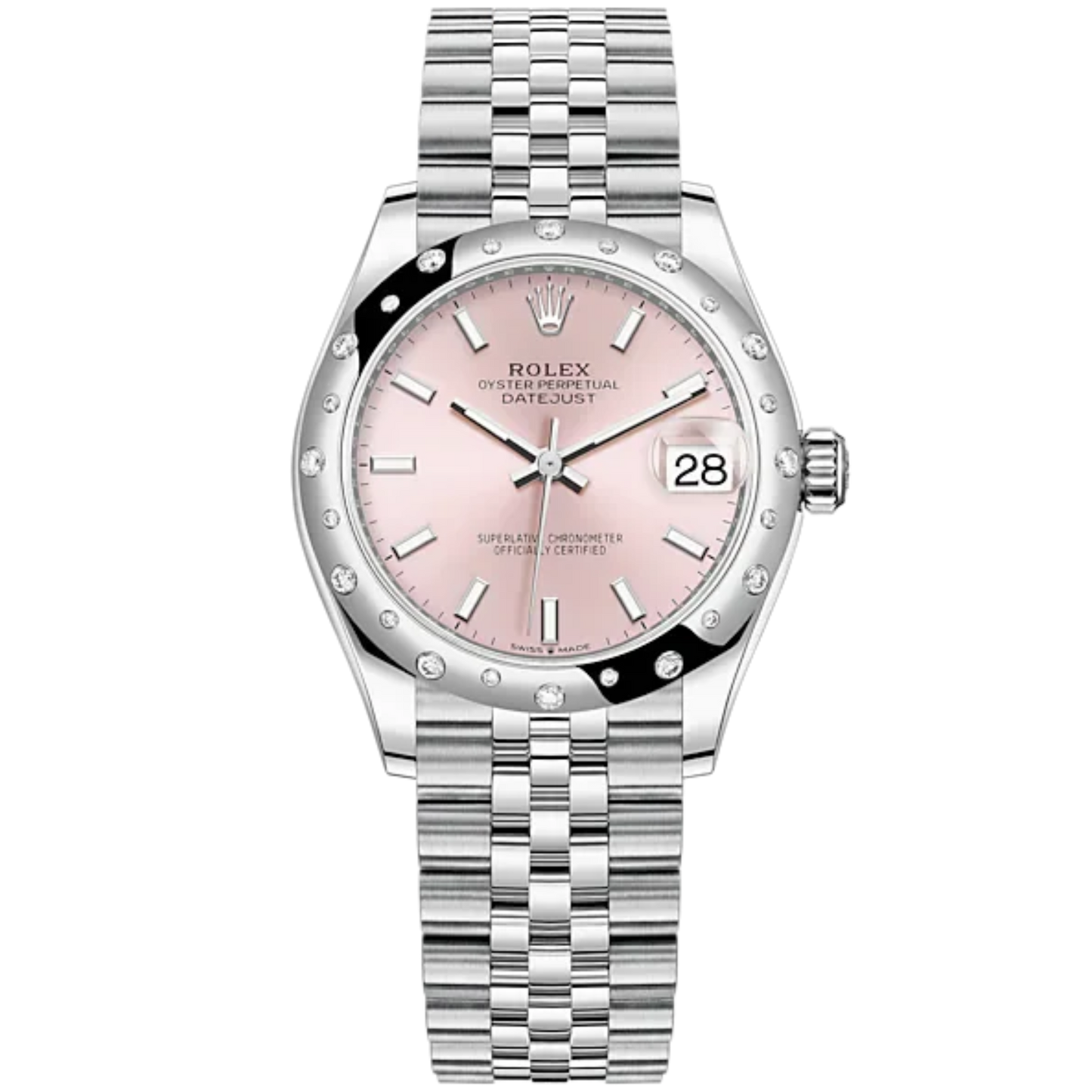 Datejust 31 31mm Jubilee Bracelet Oystersteel and White Gold with Pink Dial Diamond-Set Bezel
