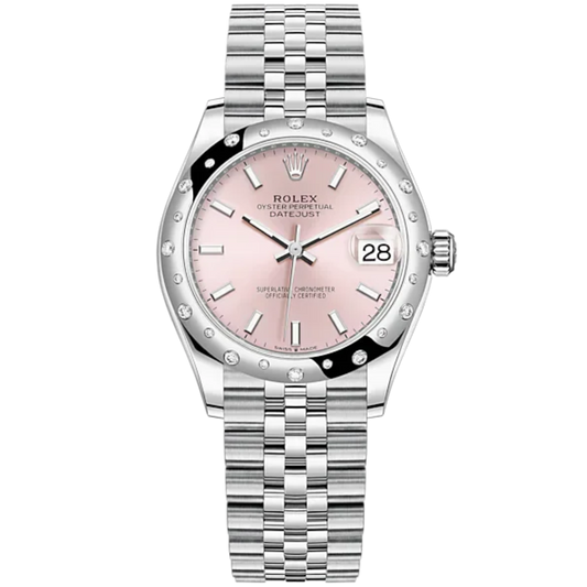 Datejust 31 31mm Jubilee Bracelet Oystersteel and White Gold with Pink Dial Diamond-Set Bezel